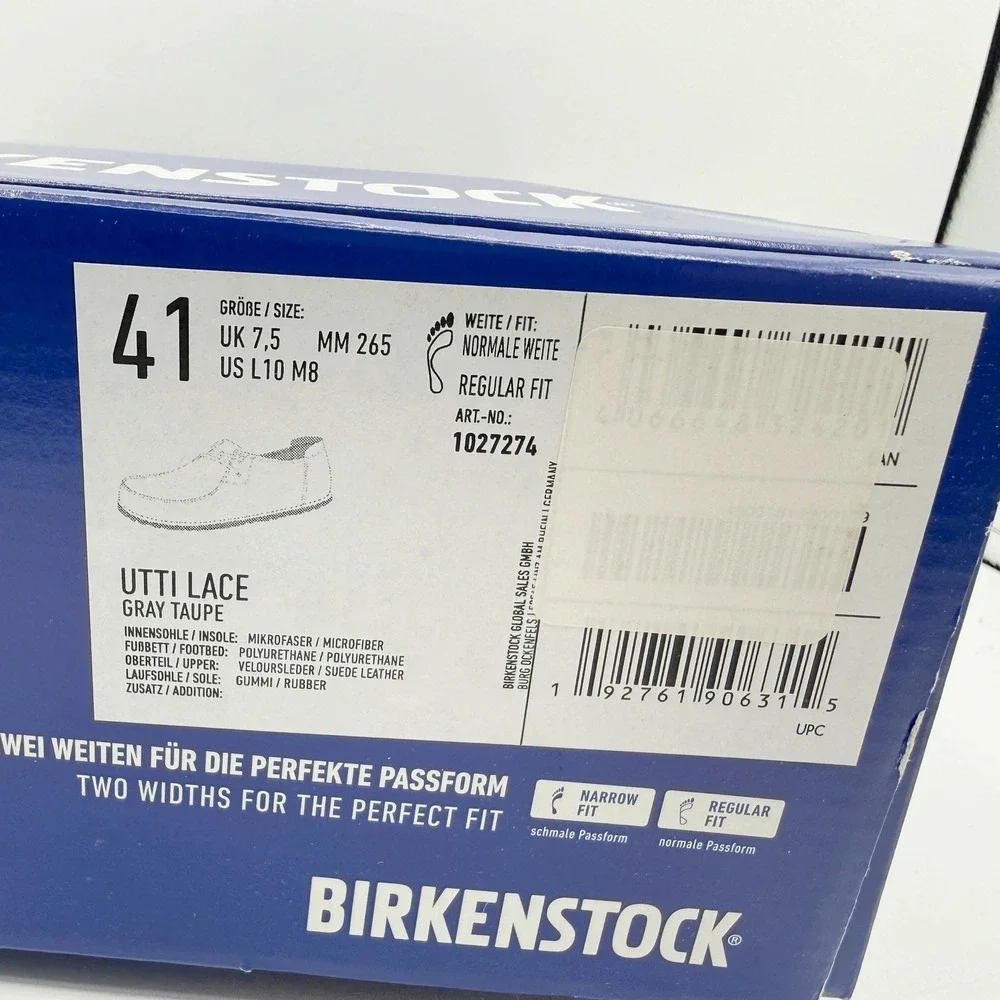 Birkenstock UTTI Lace Up Oxford Size 41 / US 8 Mens Gray Taupe Suede NEW